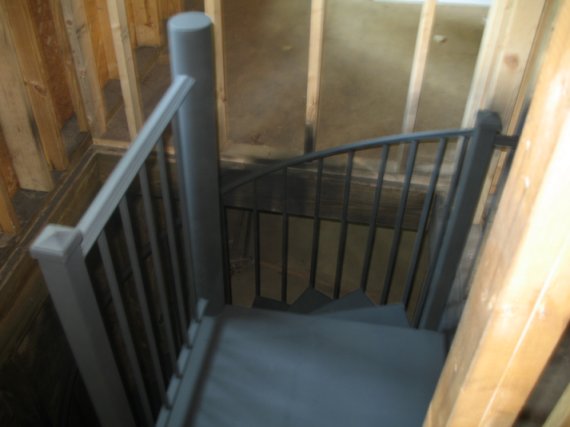 close up view of iron spiral stairs