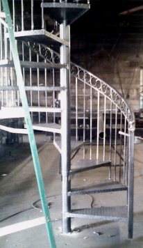 wrought iron spiral staircase during manufacturing